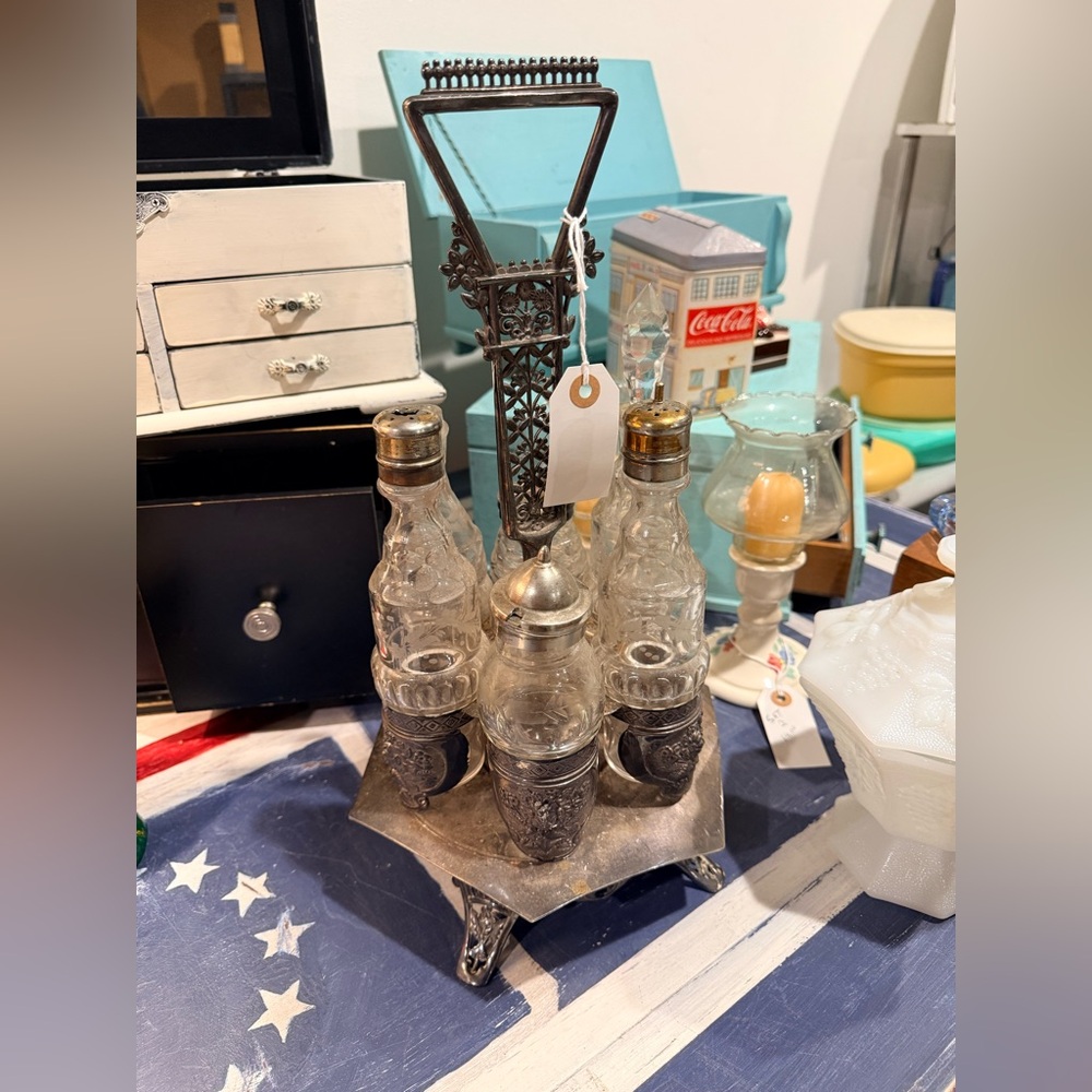 Vintage Silver and Glass Cruet Set